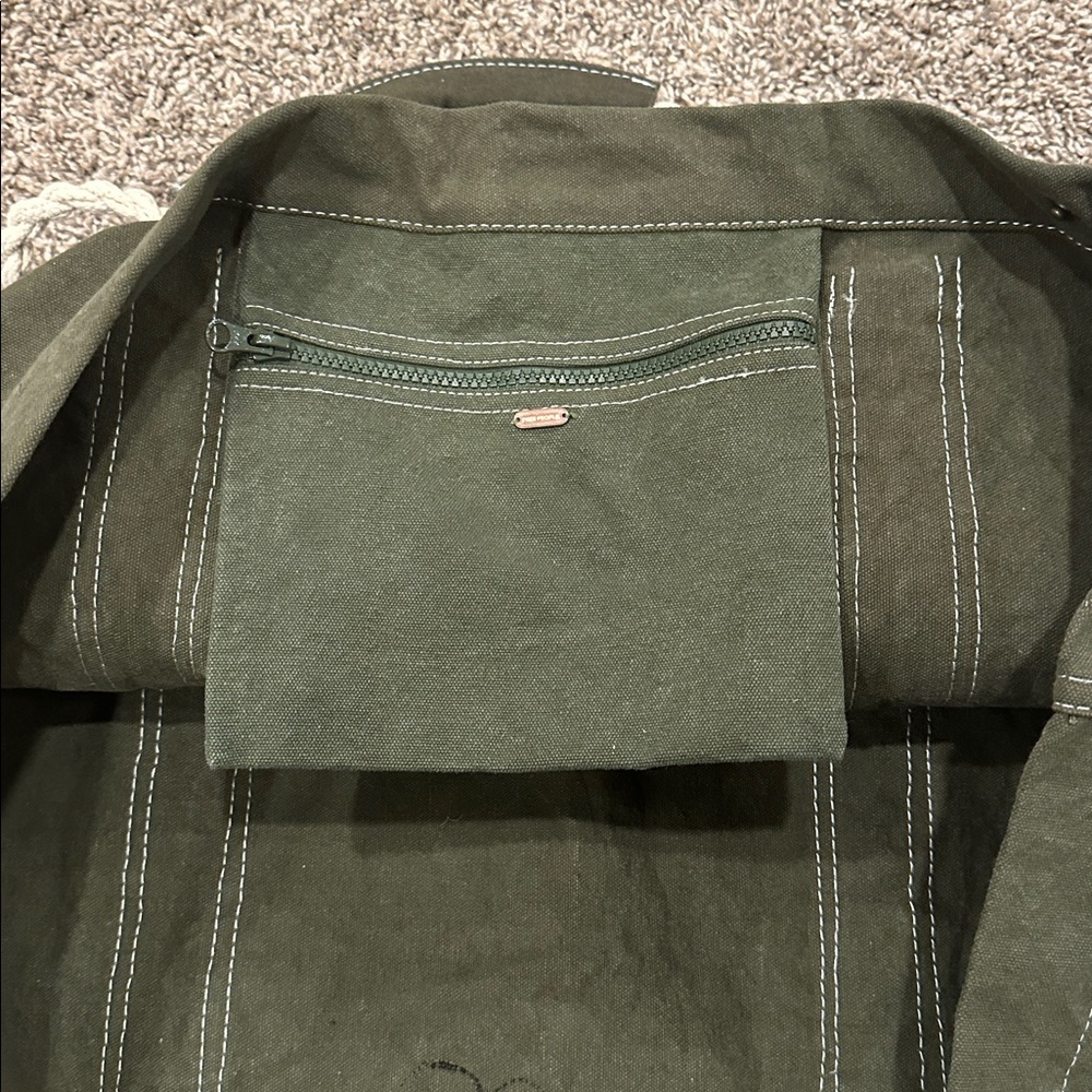 Free People Been There Patch Badge Olive Green Canvas Tote Bag - Picture 7 of 7